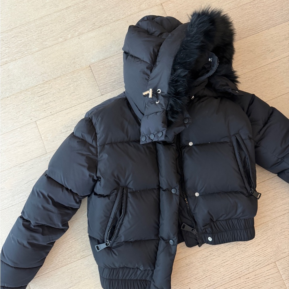 SAM Black Puffer Jacket with Fur Trim - Picture 3 of 4